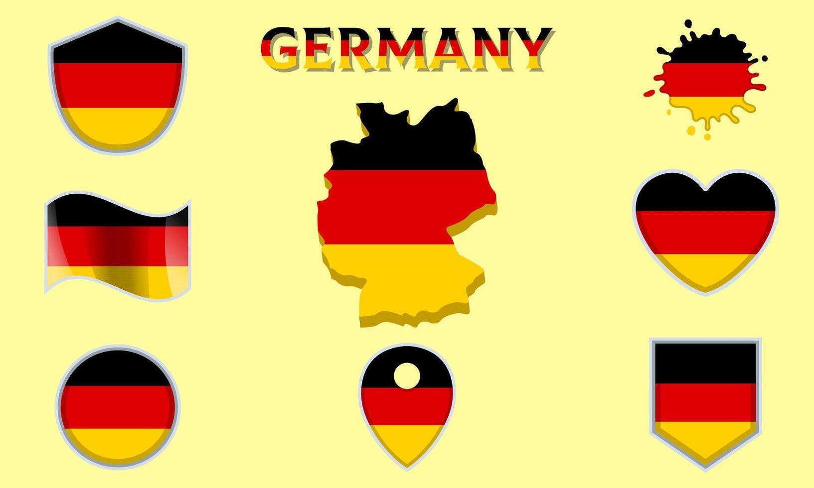 Collection of flat national flags of Germany with map vector