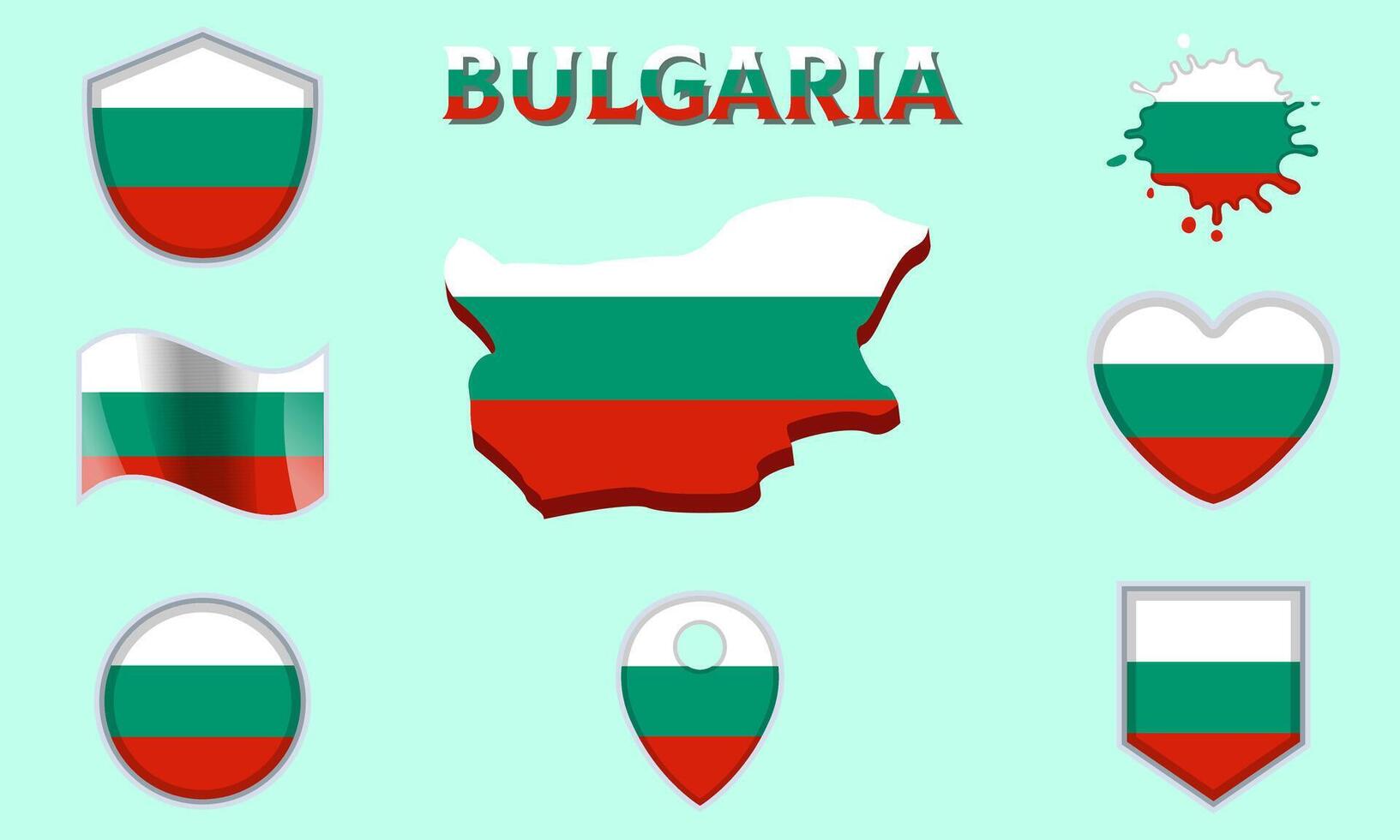 Collection of flat national flags of Bulgaria with map vector