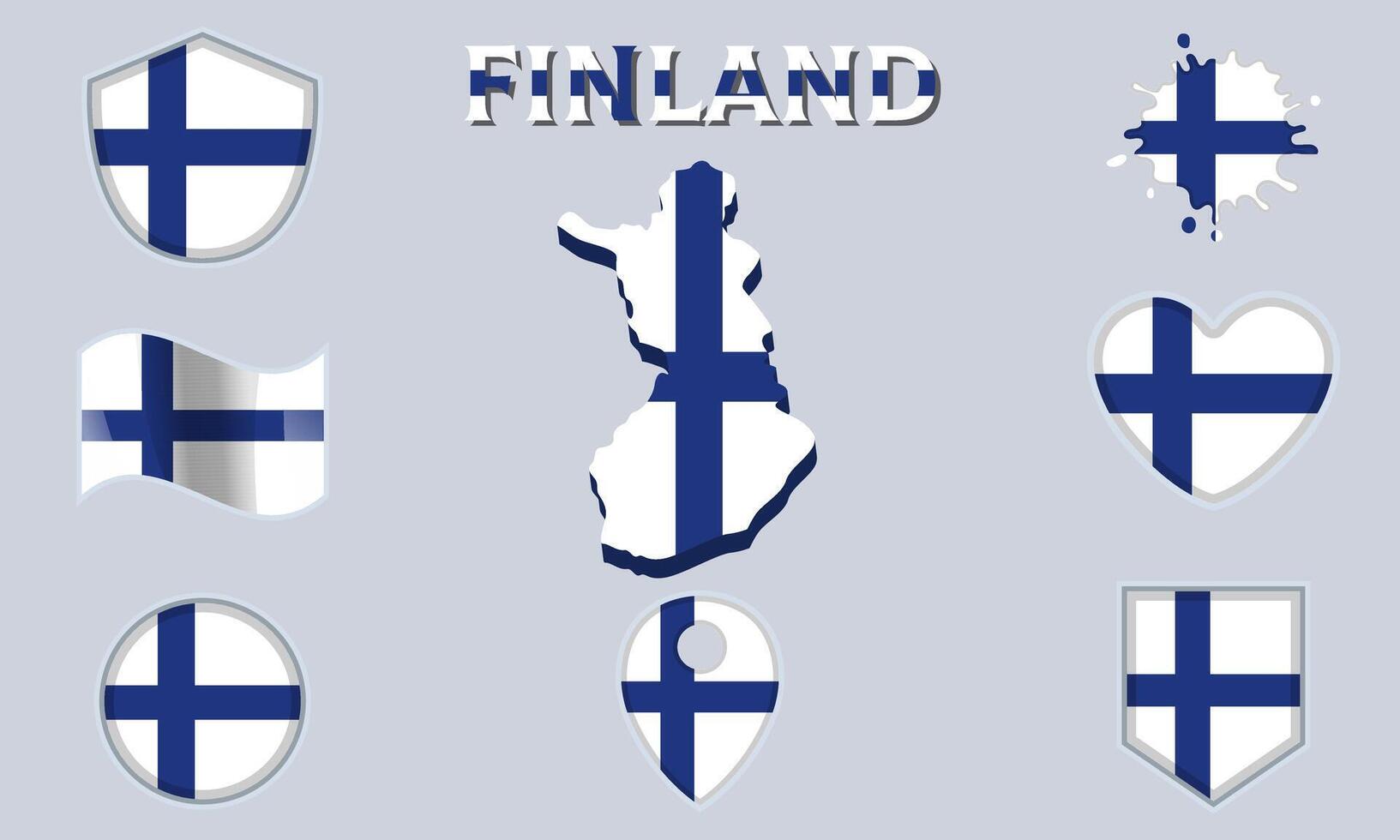 colección de plano nacional banderas de Finlandia con mapa vector