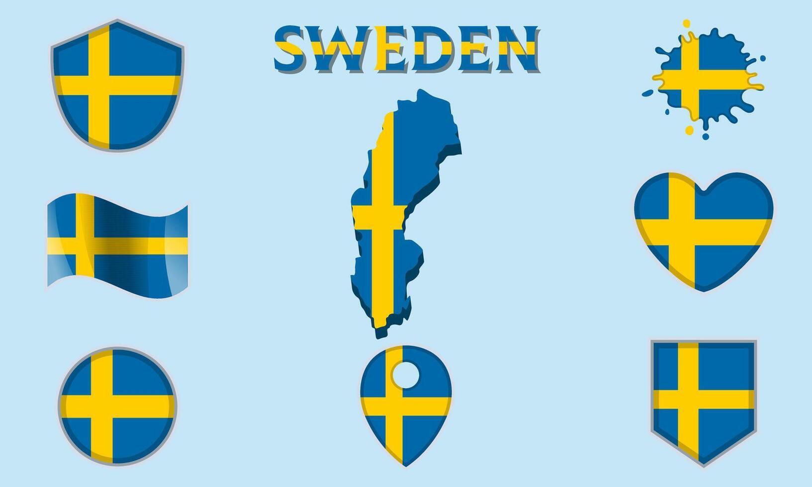 colección de plano nacional banderas de Suecia con mapa vector