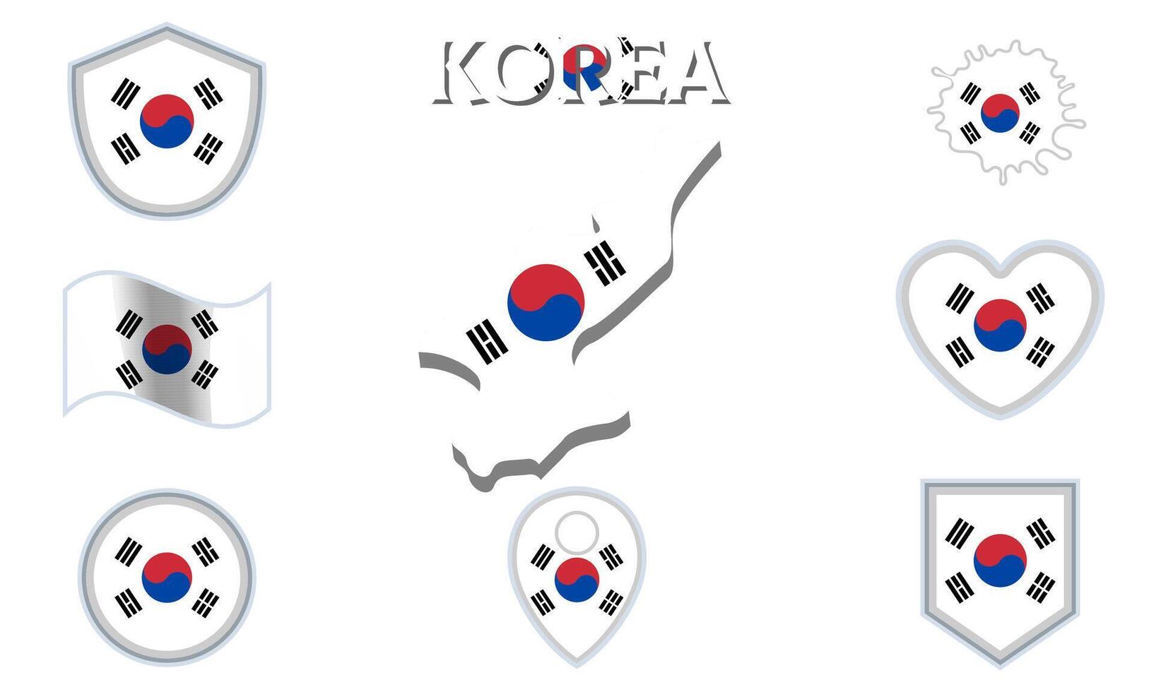 colección de plano nacional banderas de Corea con mapa vector