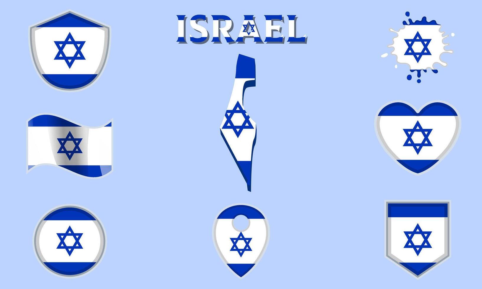 Collection of flat national flags of Israel with map vector
