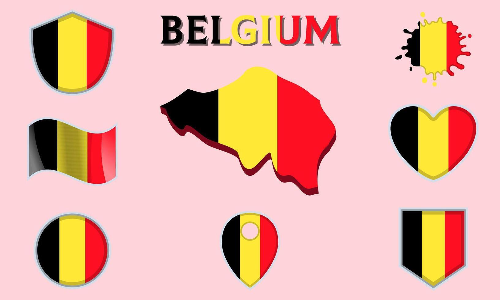 colección de plano nacional banderas de Bélgica con mapa vector
