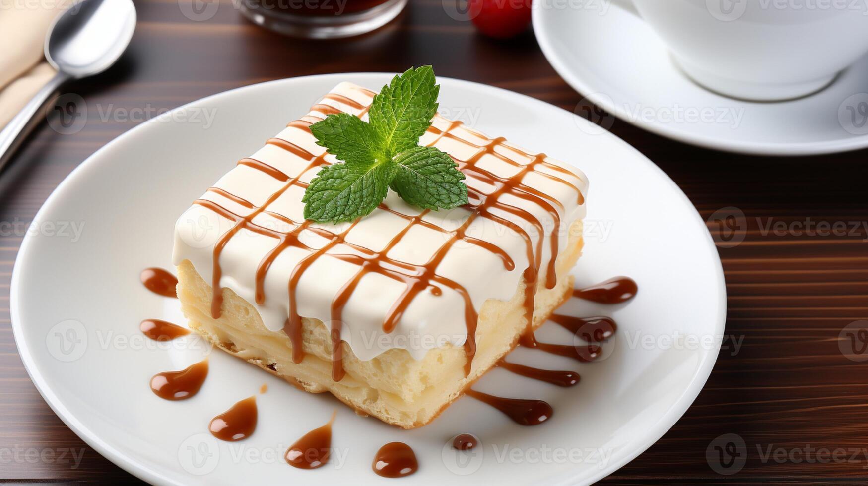 ai generado queso pastel blanco postre crema un pan para bocadillo en café hora foto