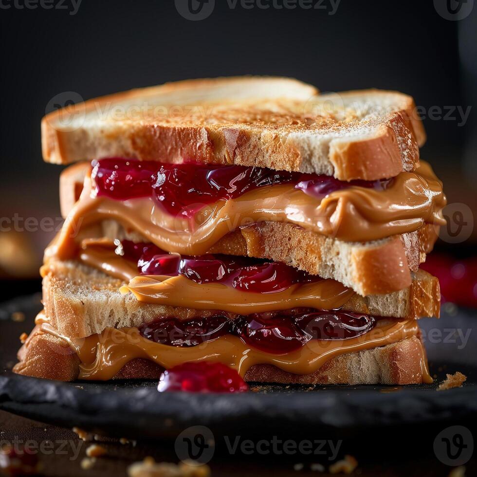 AI generated Delicious peanut butter and jelly sandwich photo