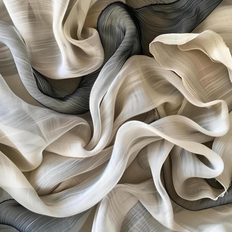 AI generated Fine Woven Fabric. Ripples and Folds form a Wavy Grey Texture background. photo