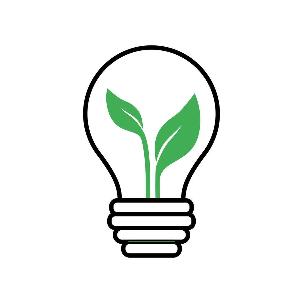 Lightbulb icon with green leaf inside. Eco friendly save  energy concept. Vector illustration