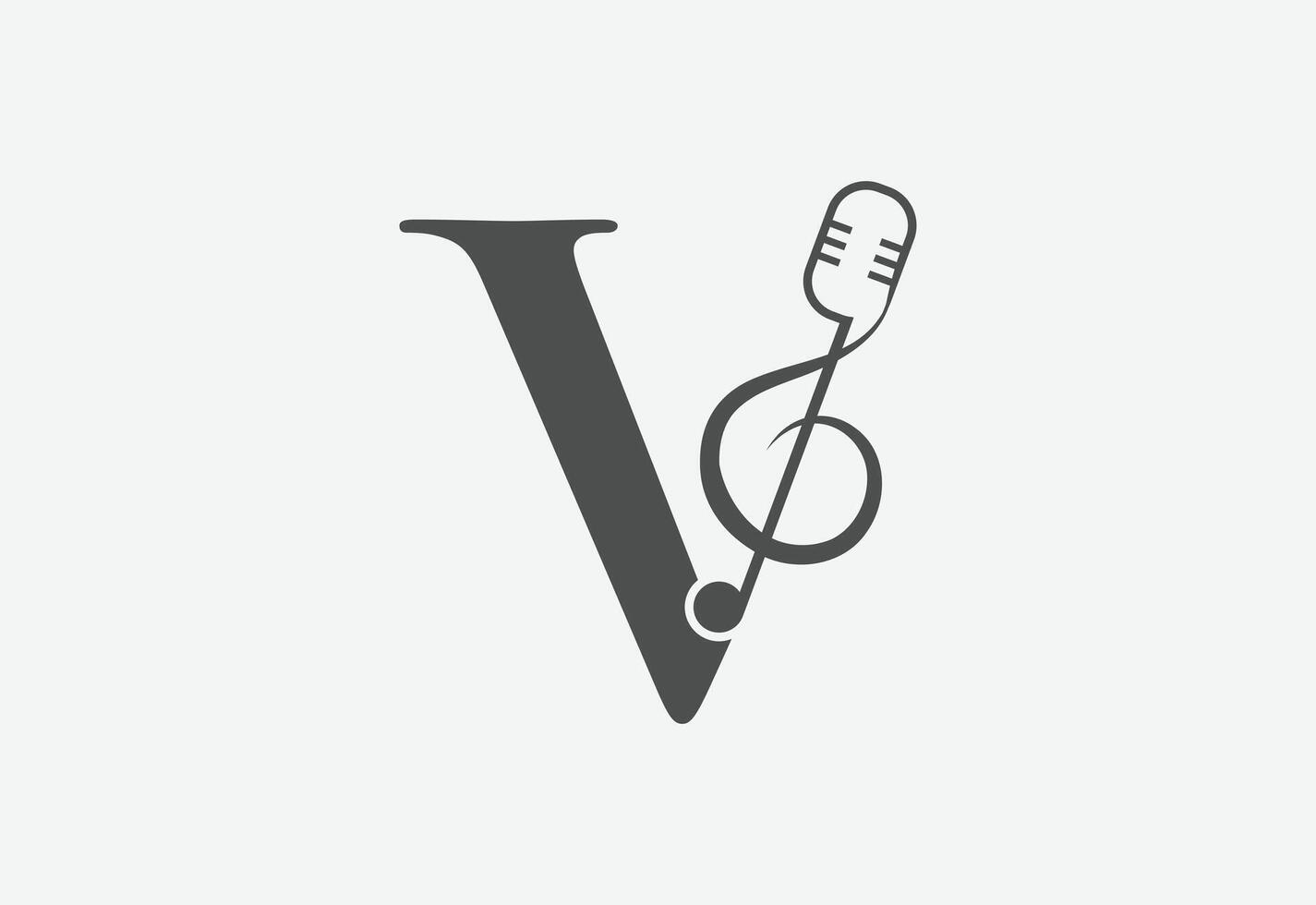Music icon with latter V logo design creative concept vector