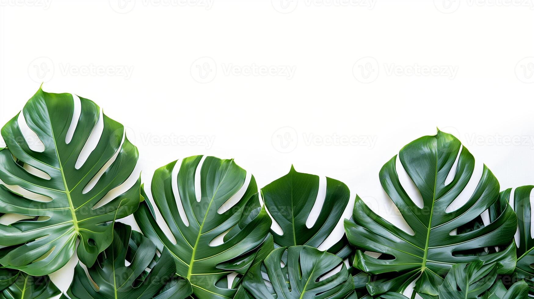 AI generated Flat lay of monstera leaves composition on white background. photo