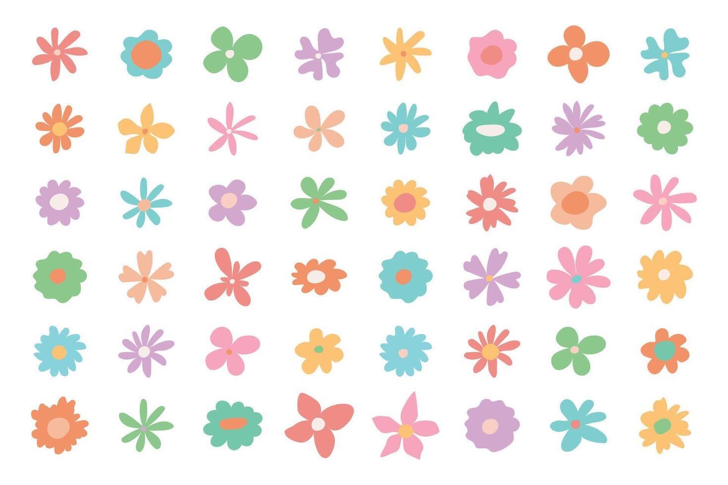 Trendy set of flower icons. Colorful collection of spring doodles in pastel colors. Flowers for design. vector