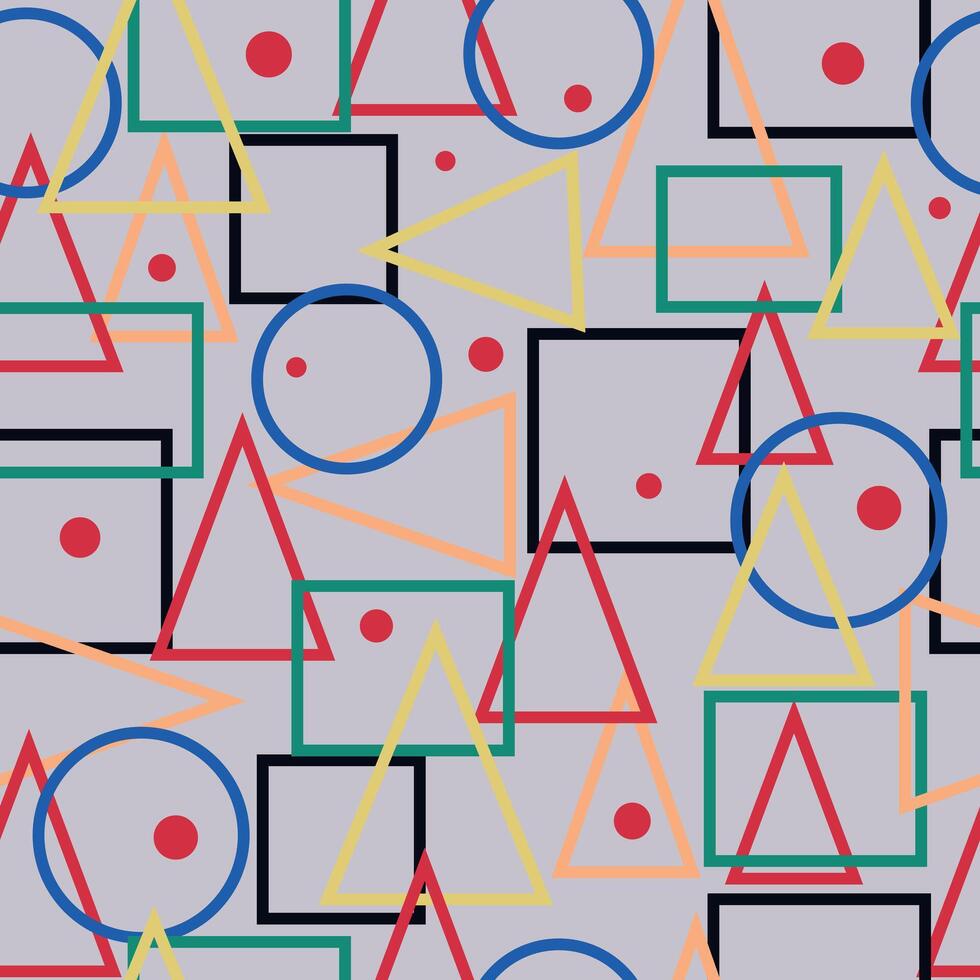 Geometric seamless pattern with squares, circles and triangles. Bright summer geometric print. vector
