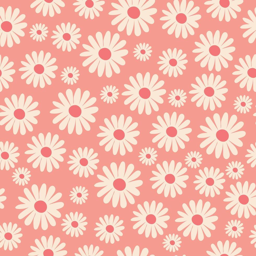 Seamless pattern with daisies on a peach background. Design of fabric, cover, packaging. Summer bright print. vector