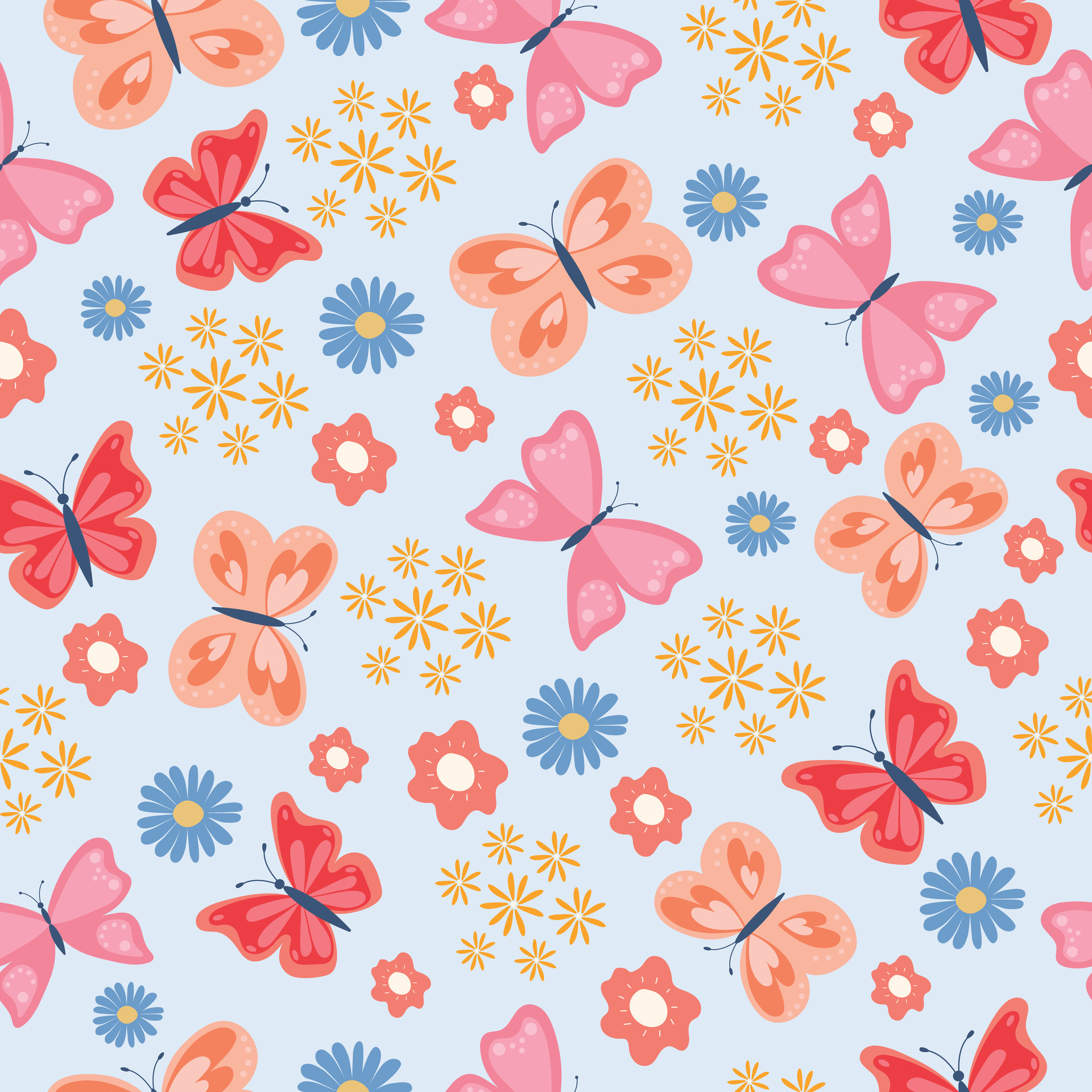 Cute butterflies with flowers. Seamless spring and summer pattern ...