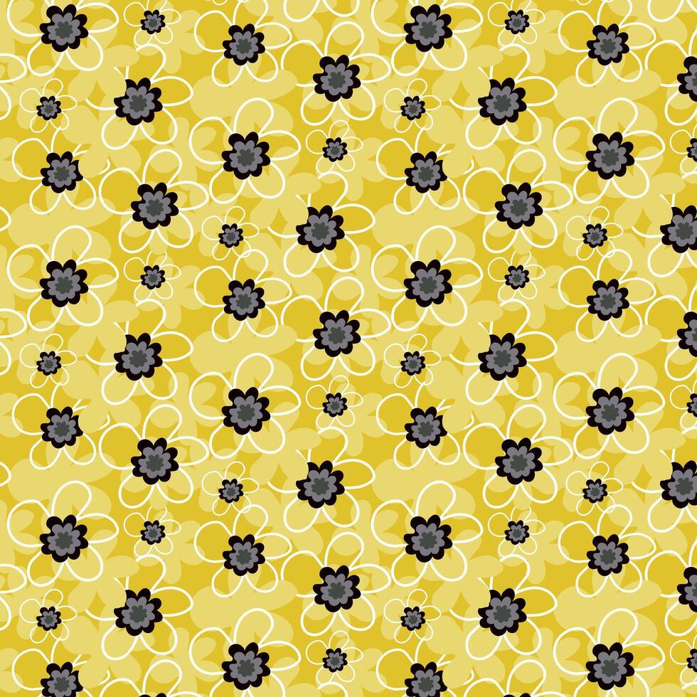 Hand drawn flowers on a yellow background. Background with floral pattern for fabric, textile, clothing, wrapping paper, cover. vector