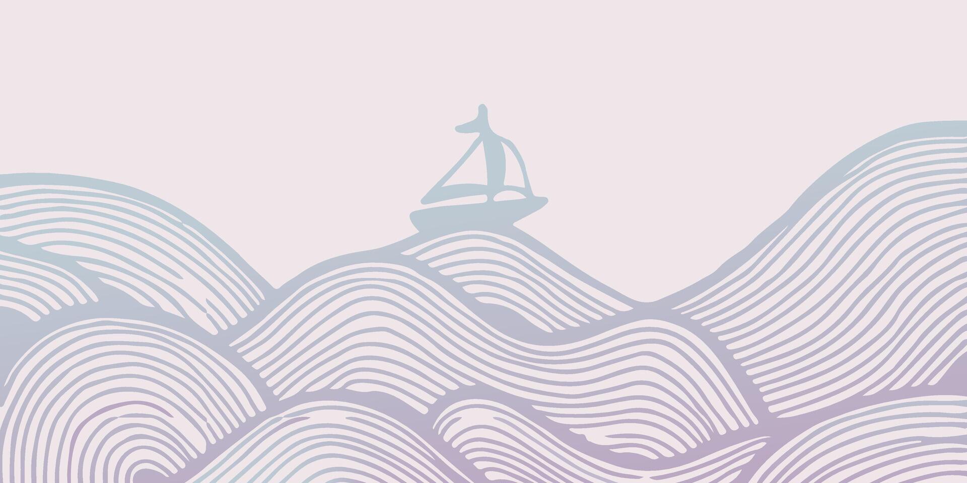 Boat Floating on Top of a Wave in the Ocean vector
