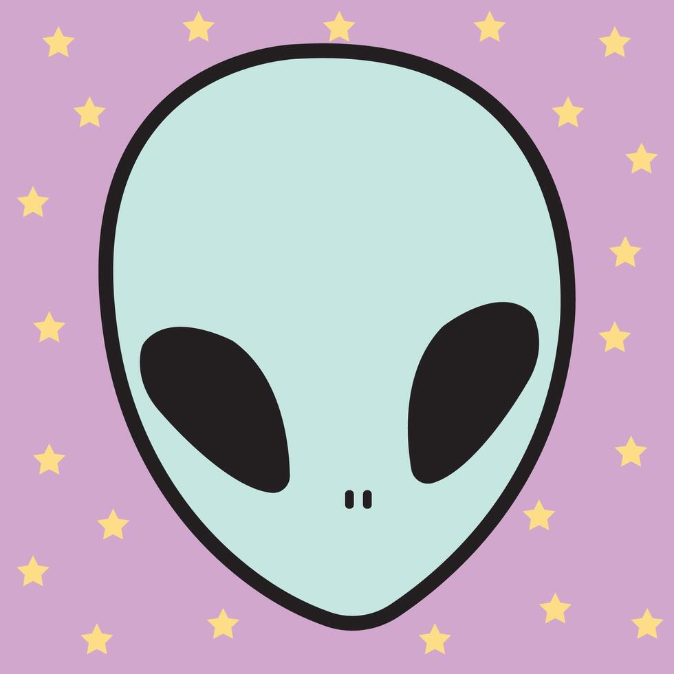 Alien Head Cartoon Vector Icon Illustration Science Technology Cute Alien Flat Icon