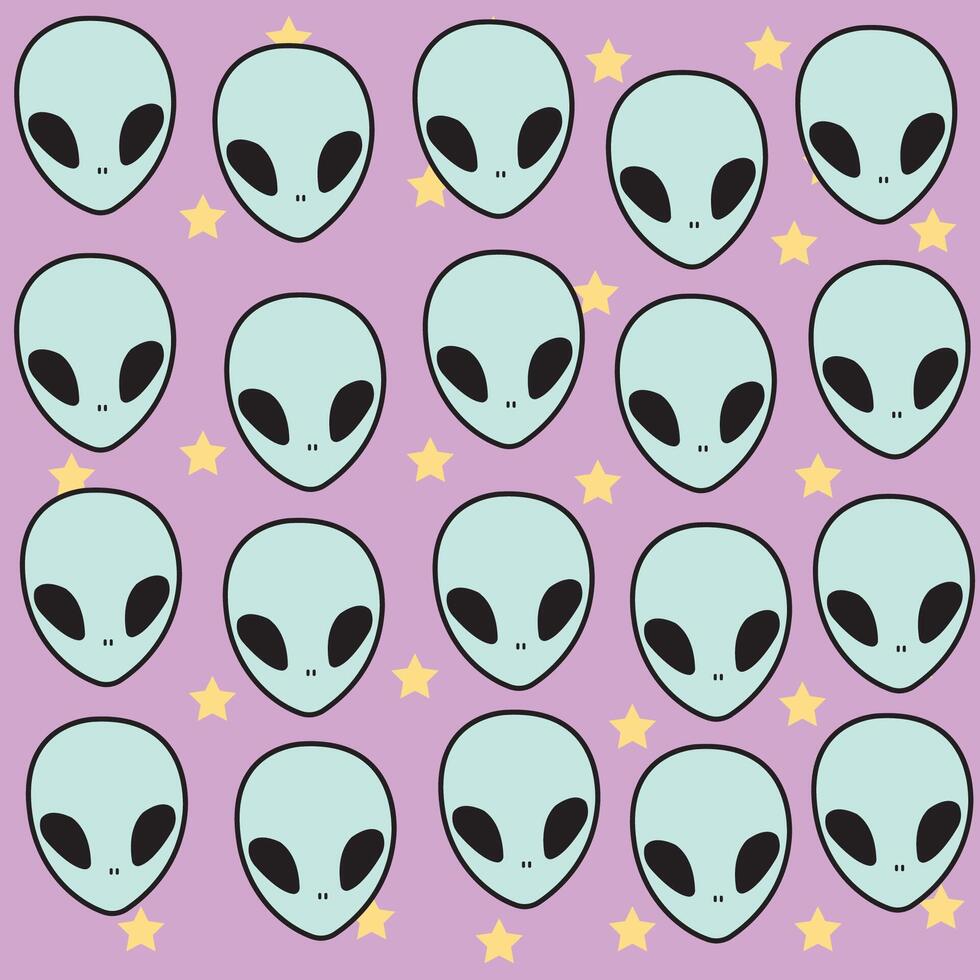 Pattern of alien faces with stars purple background alien space pattern vector