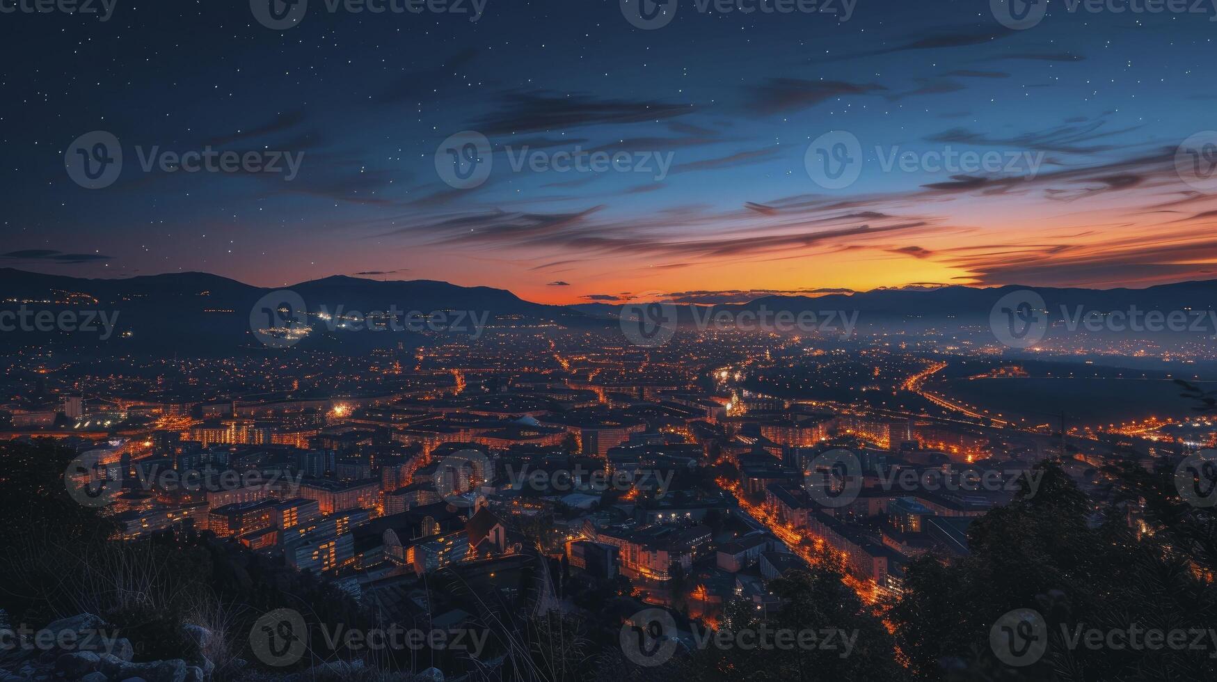 AI generated Europe city at night photo