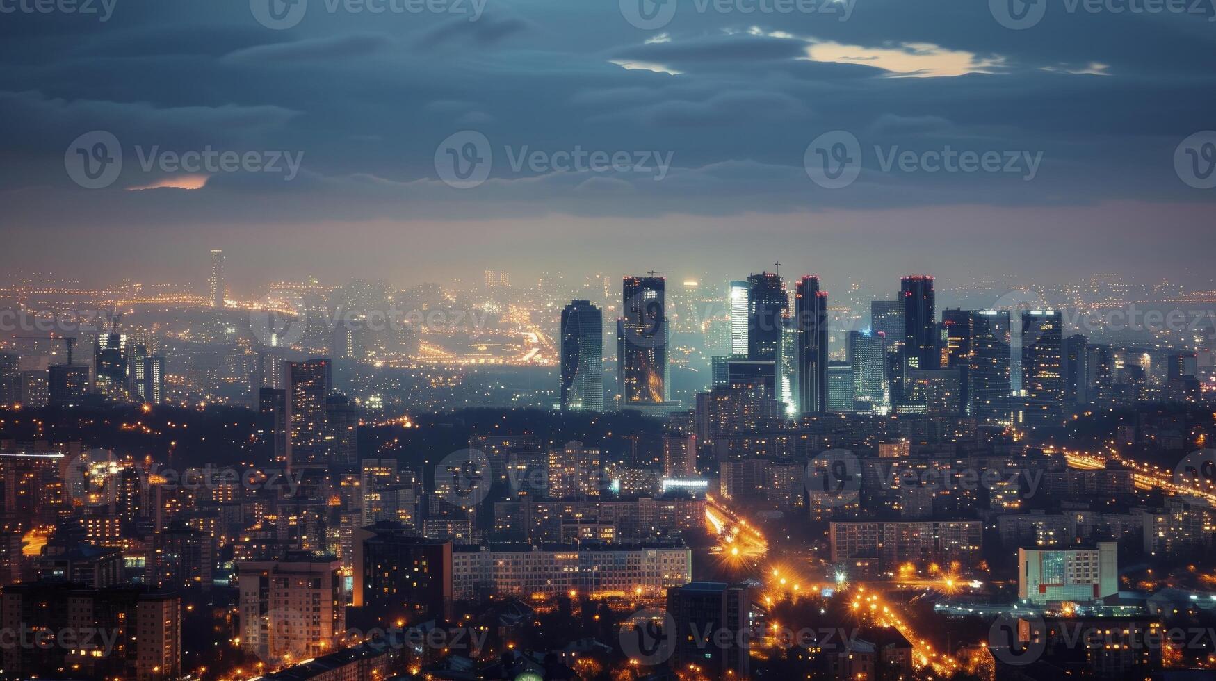 AI generated Europe city at night photo