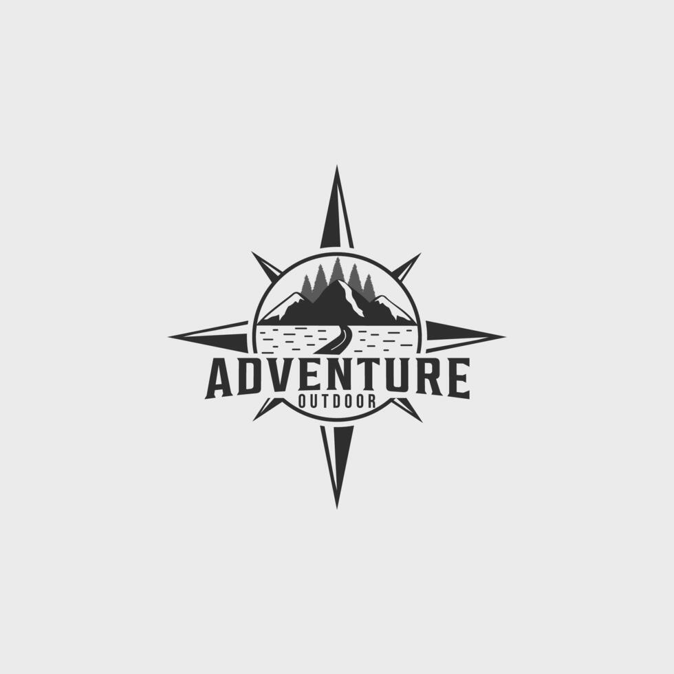 Mountain logo compass adventure logo vintage minimalist vector illustration design