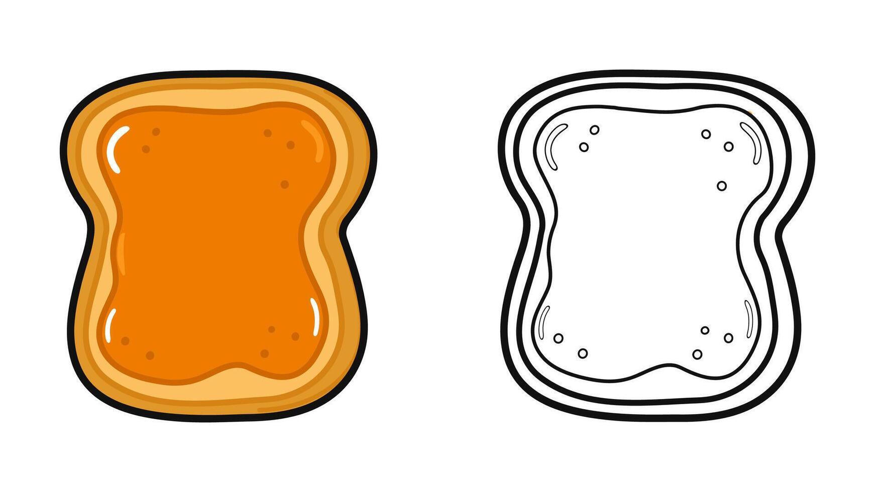 brindis pedazo de un pan con maní mantequilla caracteres haz colocar. vector mano dibujado dibujos animados kawaii ilustración. linda brindis pedazo un pan con maní manteca. contorno dibujos animados ilustración para colorante libro