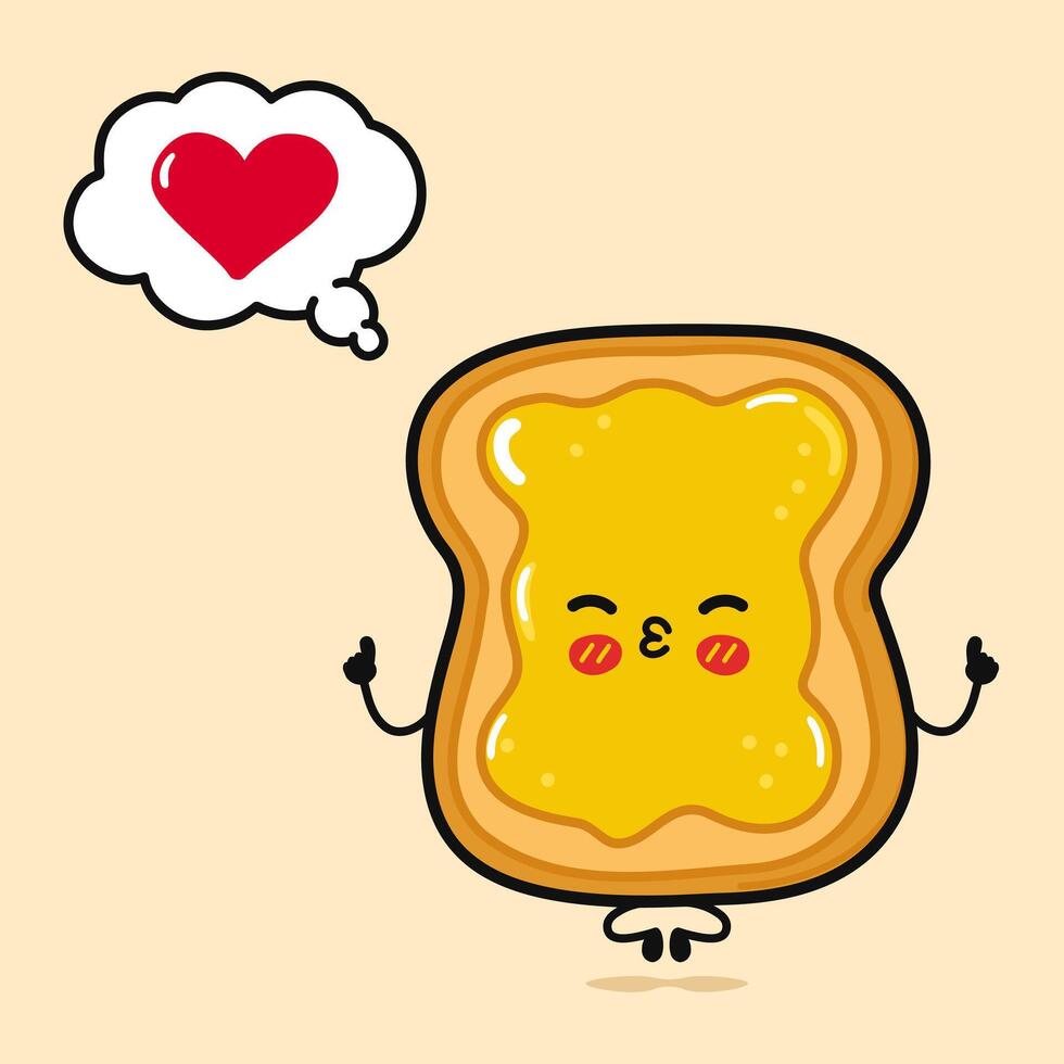Toast with honey doing yoga. Vector hand drawn cartoon kawaii character icon. Isolated on brown background. Toast with honey in love character concept