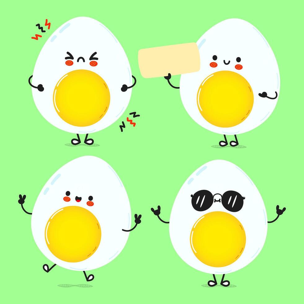 Funny Egg characters bundle set. Vector hand drawn doodle style cartoon character illustration icon design. Cute Egg mascot character collection