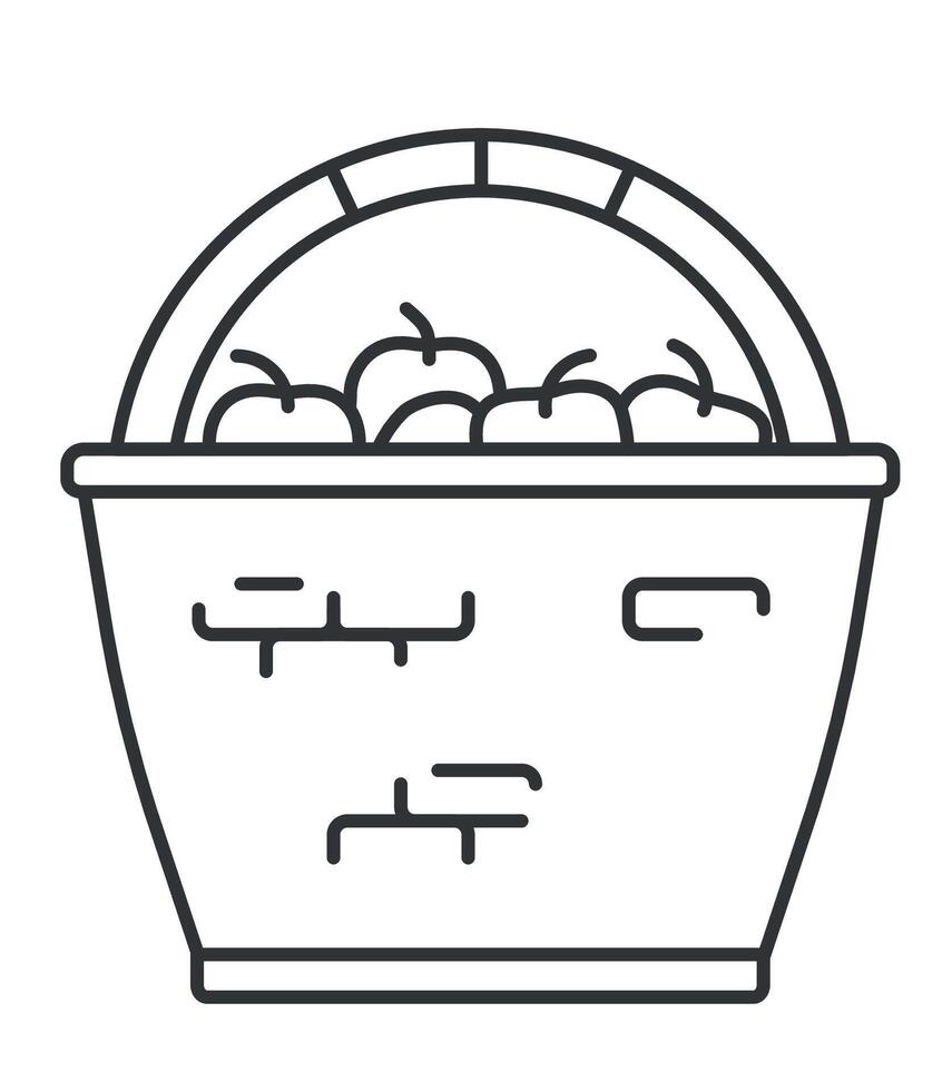 Fruit basket icon. Apples in basket outline icon. Thin lines. Illustrator EPS 10. Fruit basket for development, web vector