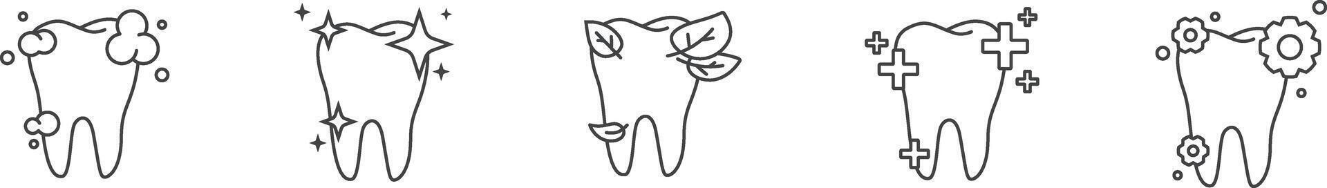 Tooth icon with elements. Dental icons set vector illustration. Tooth with mint . Tooth with plus icon. Healthy tooth . Shining tooth .