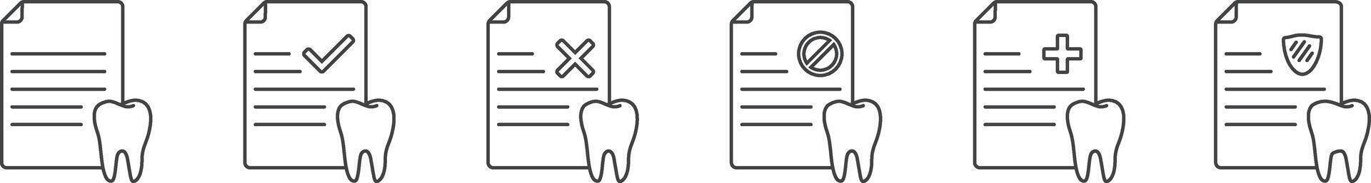 Tooth documents icons set. Dental documents outline icon. Vector illustration.