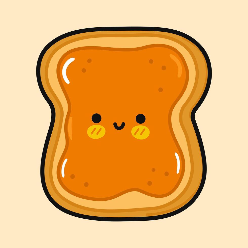 Cute funny Toast piece of bread with peanut butter. Vector hand drawn cartoon kawaii character illustration icon. Isolated brown background. Toast piece of bread with peanut butter character concept