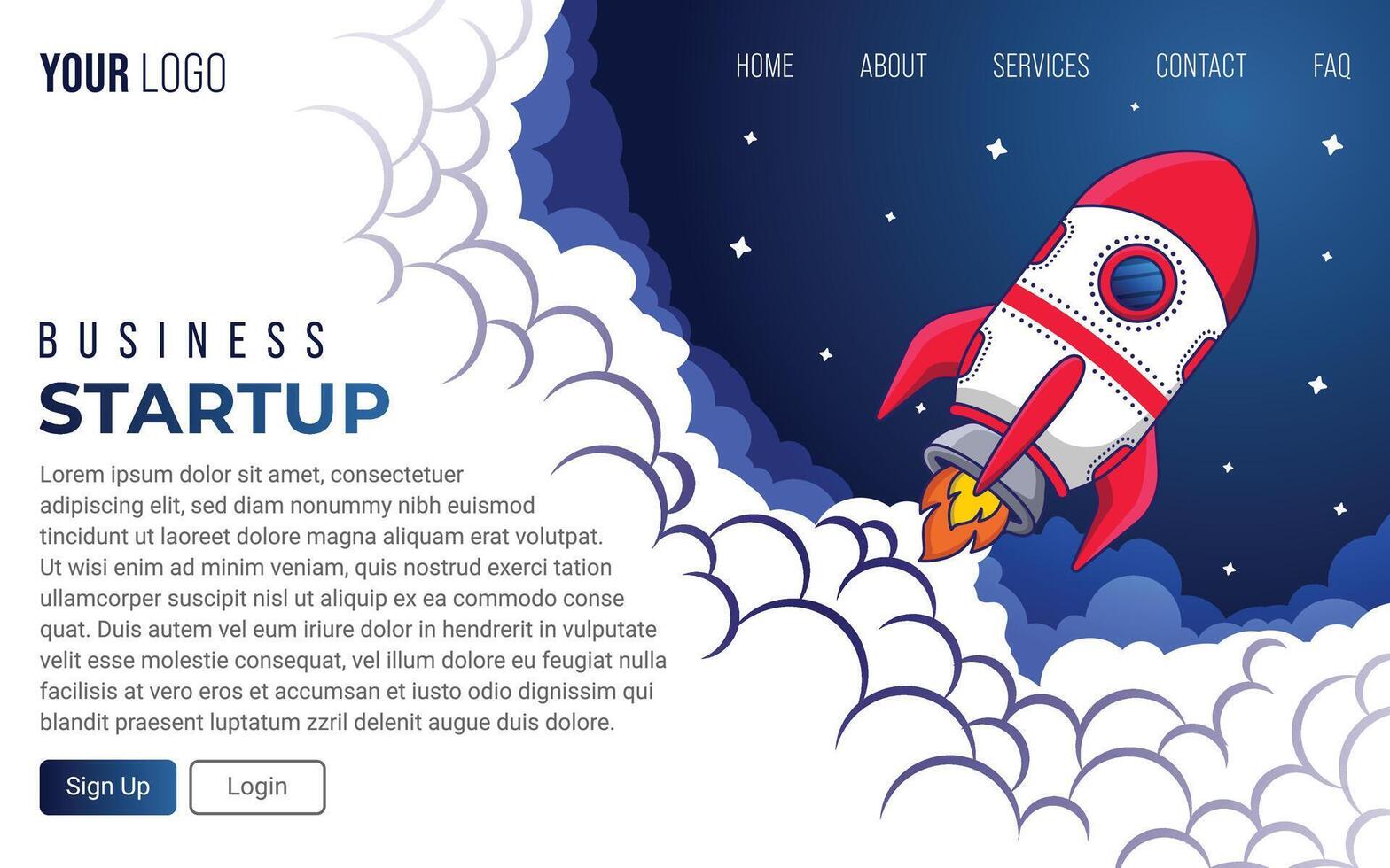 Rocket lunch concept or marketing concept landing page Vector