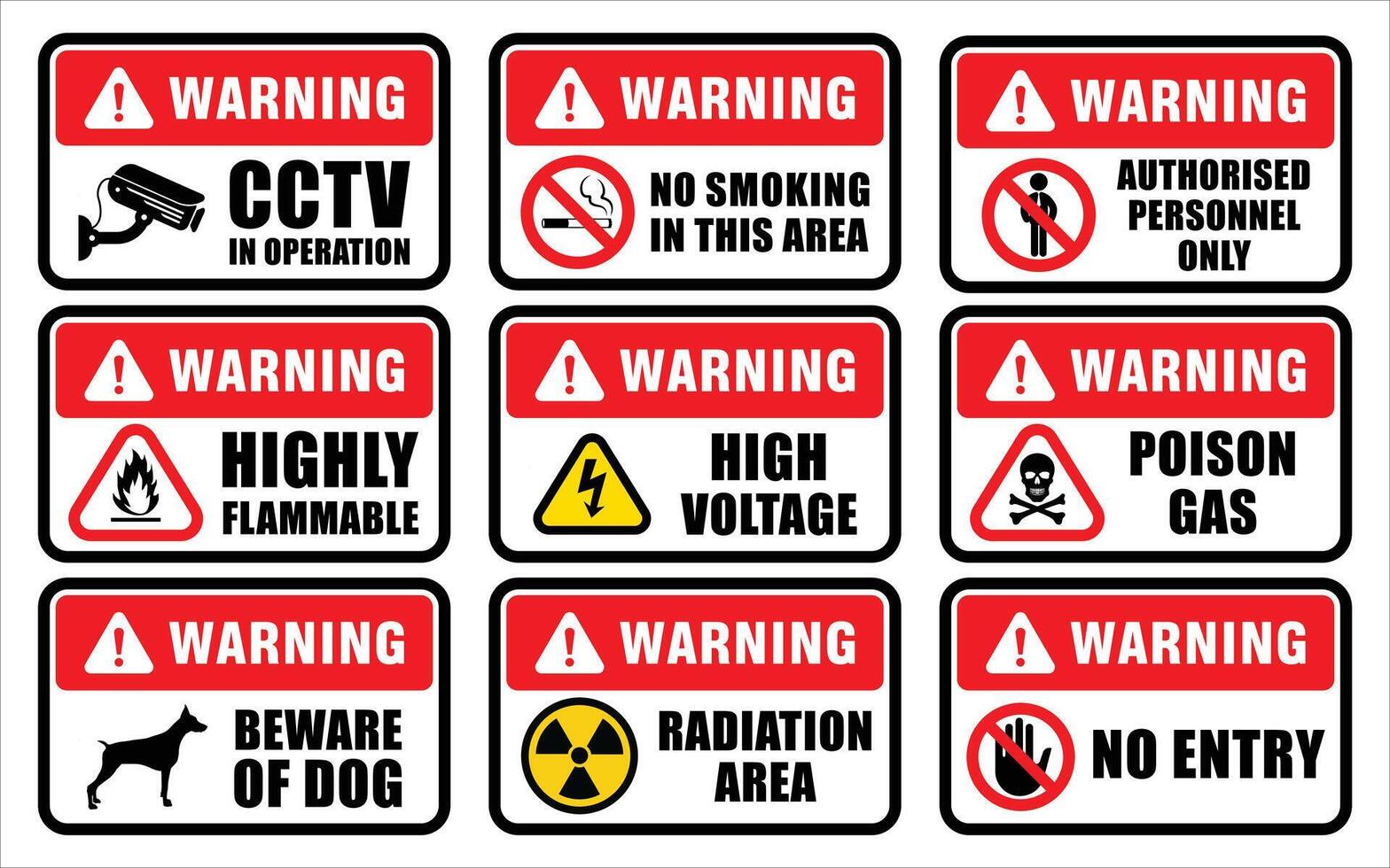 Warning Caution Dangerous Area Sign vector set