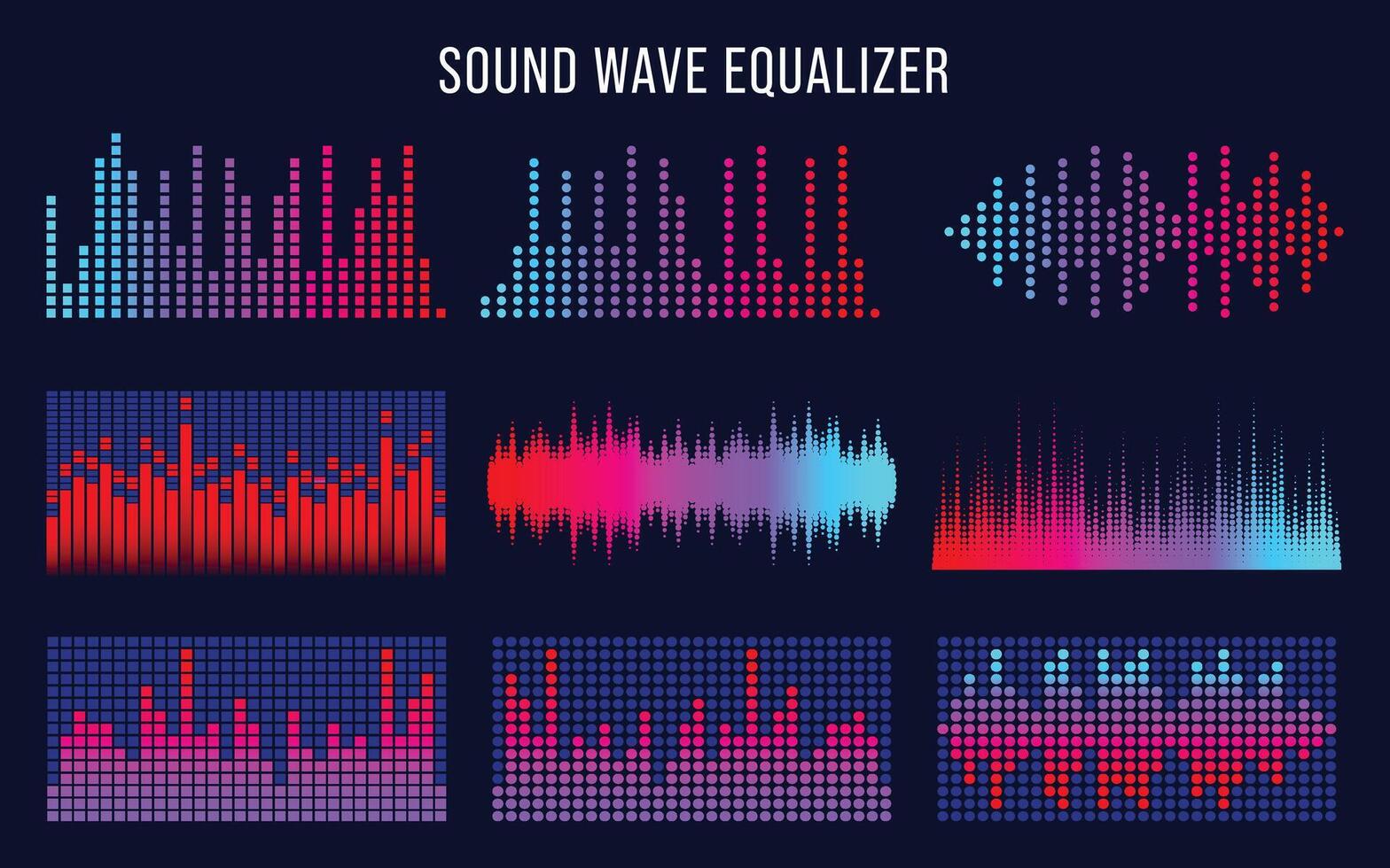 Sound waves audio music interface elements vector