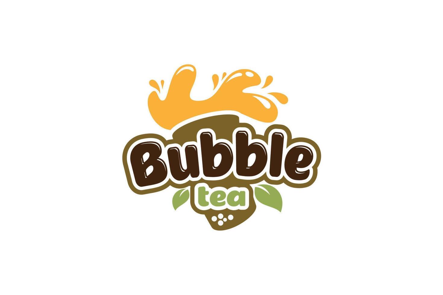 bubble tea logo with a combination of a glass of drink, tea leaves, and splashes of drink for cafes, restaurants, etc. vector