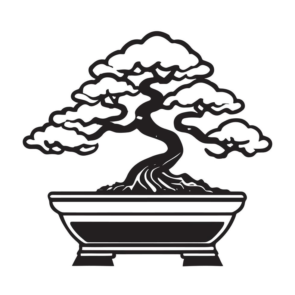 hand drawn illustration of bonsai tree vector