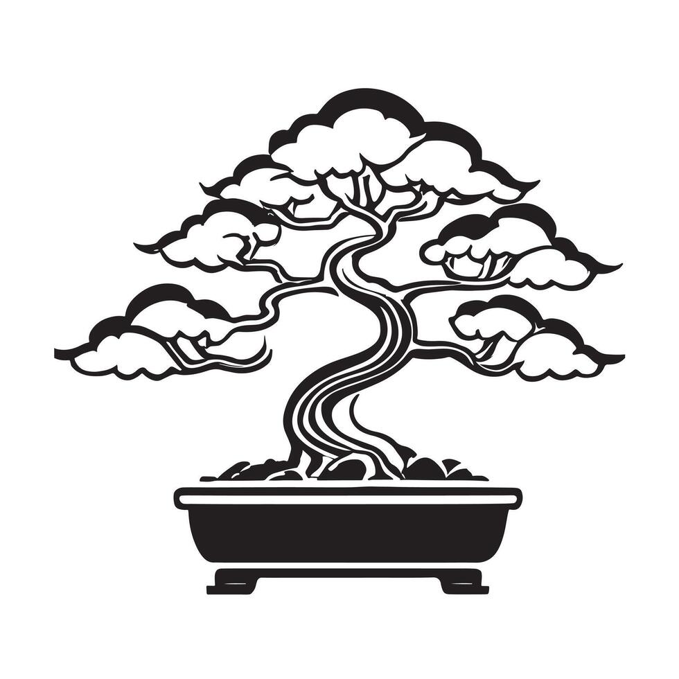 hand drawn illustration of bonsai tree vector