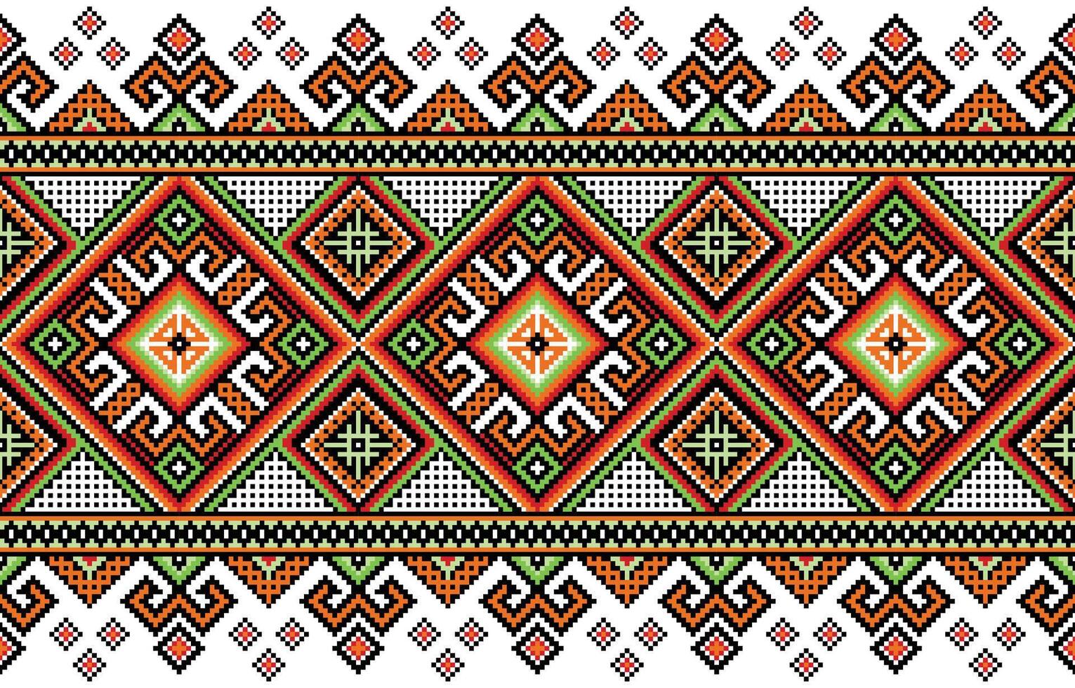 Embroidered fabric pattern Colorful squares and triangles with a textured, embroidered look seamlessly repeat on a beige background vector