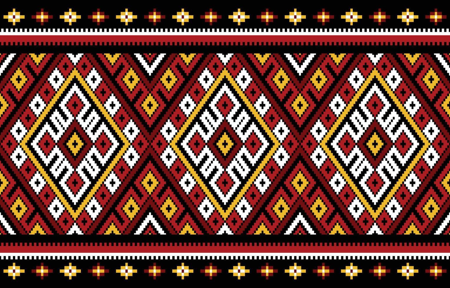 Ethnic embroidery pattern A colorful geometric design with squares, triangles and diamonds reminiscent of traditional embroidery. vector