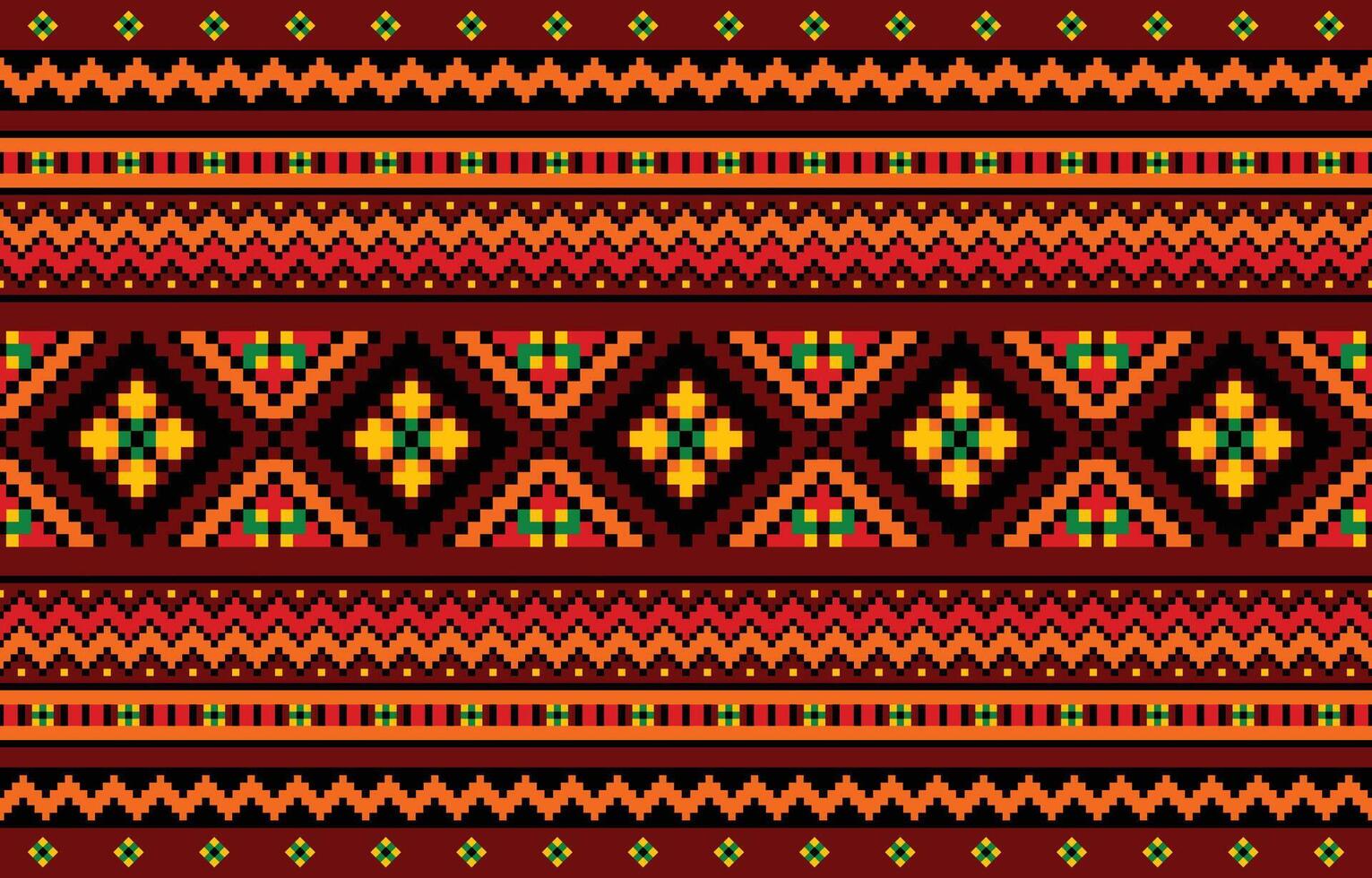 Pixel art fabric pattern Vibrant squares and triangles in a retro ethnic design seamlessly repeat on a background vector