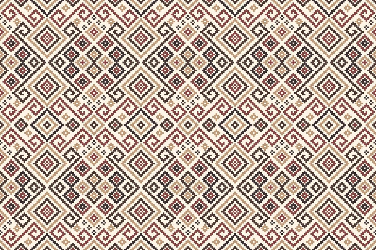 Ethnic pattern a geometric design with squares, triangles, and circles in shades of red, yellow, and brown on a beige background. The seamless design. vector