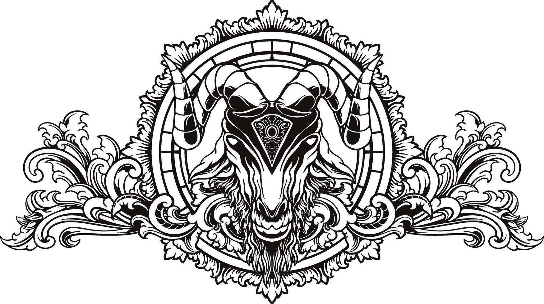 goat head skull illustration vector