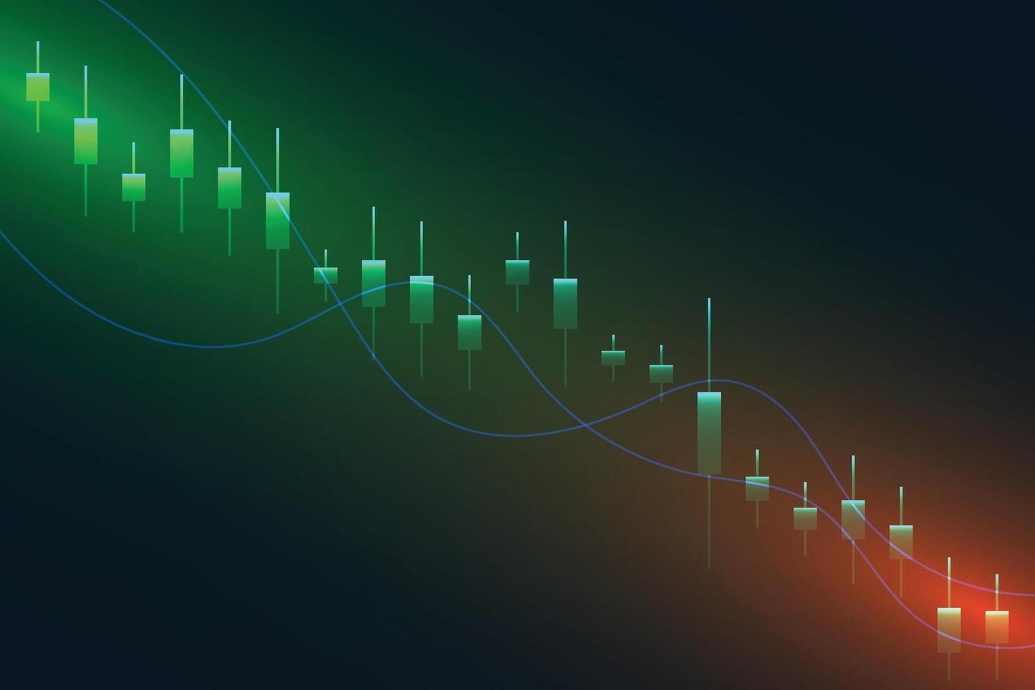 Financial business statistics with bar graph and candlestick chart show stock market price on dark background vector