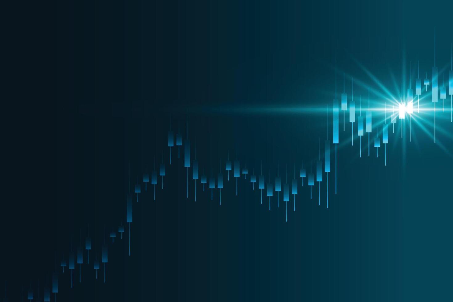 Gráfico de gráfico de palo de vela de negocios de comercio de inversión en bolsa sobre fondo azul. punto alcista, tendencia ascendente del gráfico. diseño de vectores de economía