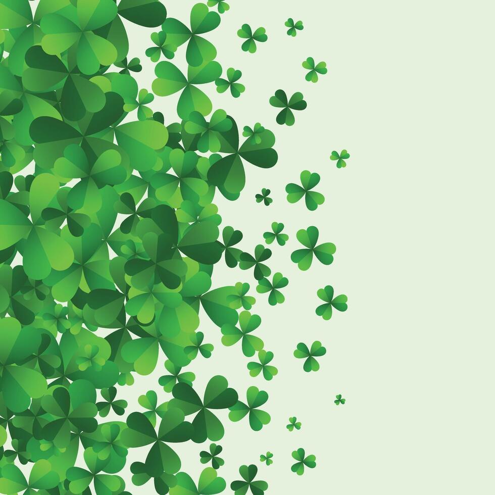 St Patrick's Day background. Vector illustration for lucky spring design with shamrock. Green clover border and stripe frame isolated on green background. Ireland symbol pattern. Irish header for web.