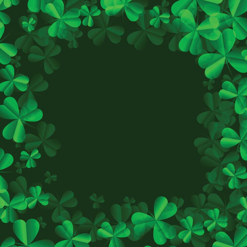 St Patrick's Day background. Vector illustration for lucky spring design with shamrock. Green clover border and stripe frame isolated on green background. Ireland symbol pattern. Irish header for web.