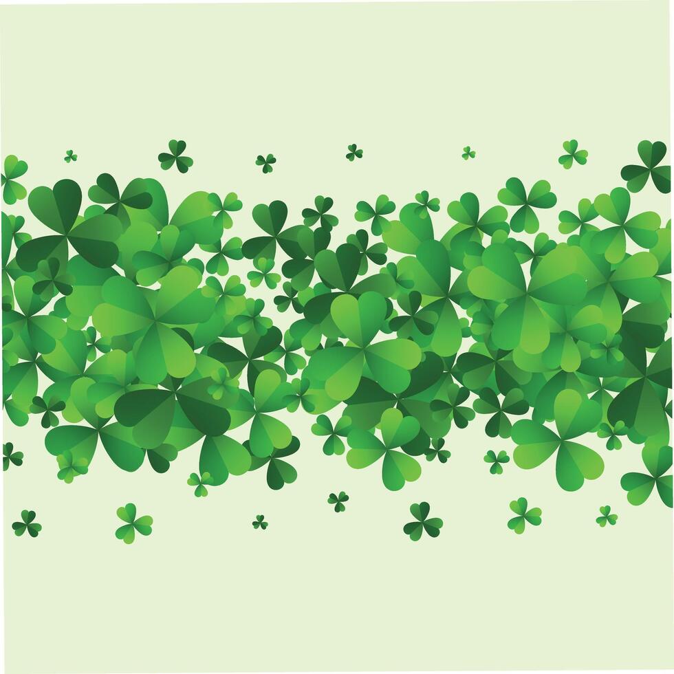 St Patrick's Day background. Vector illustration for lucky spring design with shamrock. Green clover border and stripe frame isolated on green background. Ireland symbol pattern. Irish header for web.