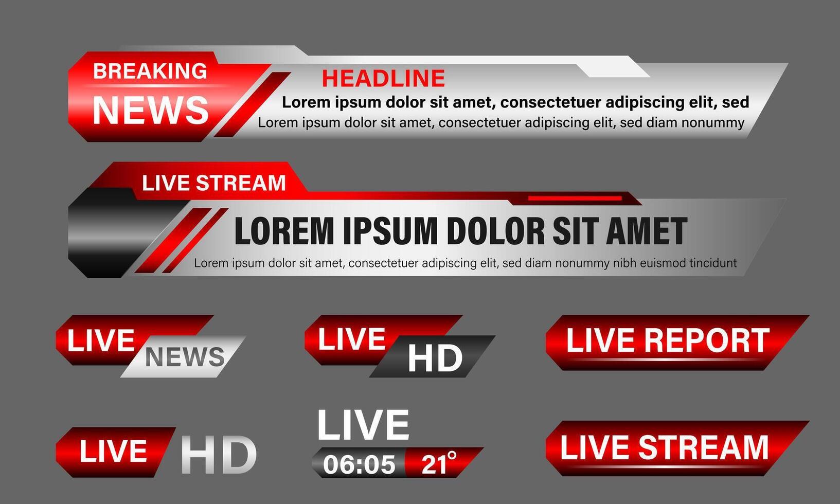 Broadcast News Lower Thirds Template layout purple grey set collection design banner for bar Headline news title, sport game in Television, Video and Media Channel vector