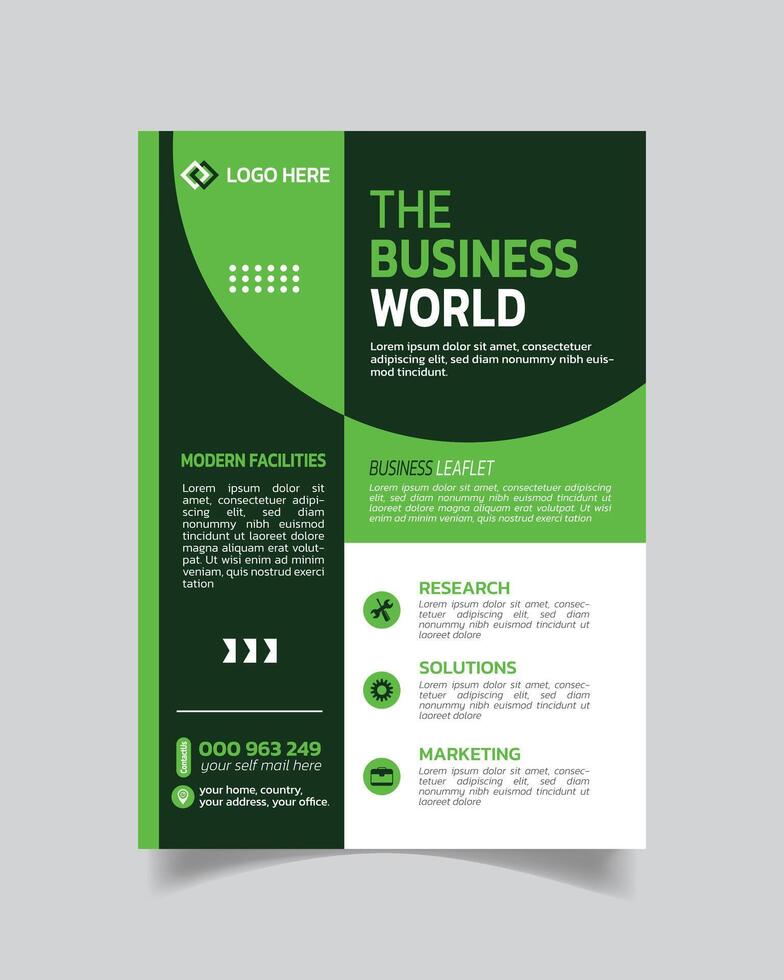 Super Fantastic Business Flyer or Modern Business Leaflet  Green and White vector