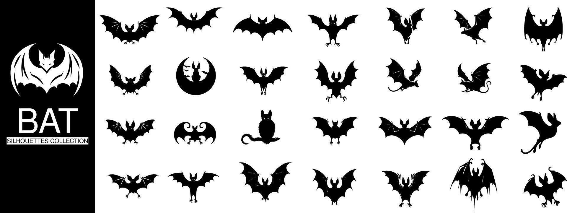 bat silhouette collection, which displays the mysterious and dynamic profile of these nocturnal creatures in an artistic and minimalist form vector